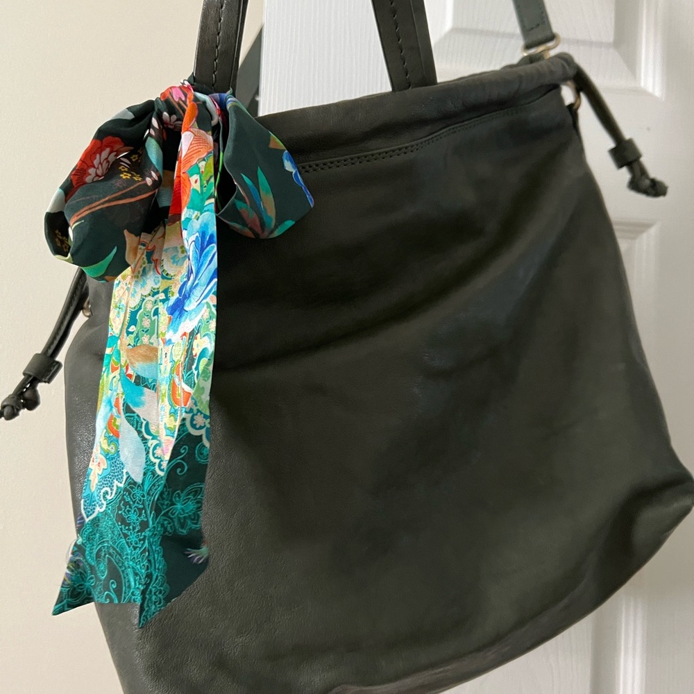 Johnny Was Black Shoulder Bag with Colorful Scarf
